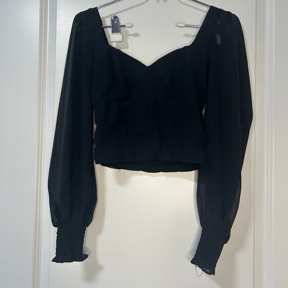 Abercrombie & Fitch Black Puff Long Sleeve Sweetheart Fitted Top Shirt Blouse XS - Picture 1 of 2